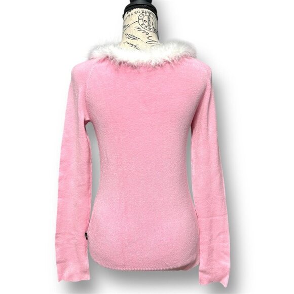BCBGMAXAZRIA Pink Feather Trim Knit Sweater Barbiecore Y2K Old Money Size Small - Picture 4 of 7